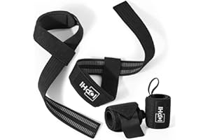 IOPHI Zughilfen Krafttraining & Handgelenk Bandagen Set (2 Paar Set), Zughilfe mit Pad für Krafttraining, Fitness, Bodybuilding, Gewichtheben, Gym, Kraftsport, Lifting Straps für Frauen und Männer