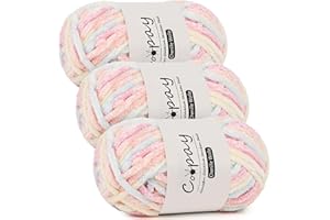 Coopay Lot de 3 Pelotes de Laine Chenille pour Crochet - 100g de Fil Velouté, Épais et Moelleux - Doux pour Couvertures, Écharpes, Touffes de Fleurs