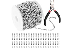 Rhitchy Catena a sfere in acciaio inox da 15 m: catena in acciaio inox da 2,4 mm con 100 connettori abbinati, catena a sfere fai da te, creazione di gioielli, collane con pinza per gioielli per il fai