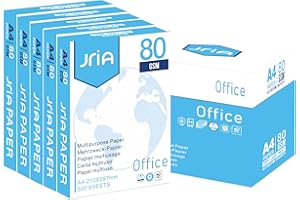 JRIA A4 White Printer Paper Home & Office Multi-Purpose Copy Printer Paper 210x297mm, 80gsm, 5 Ream, 2500 Sheets Multifunction Laser Inkjet Printer Paper 80gsm A4 Copy Paper (5 Reams, 2500 Sheets)