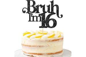 Gyufise 1 Pack Bruh I'm 16 Cake Topper Glitter Oh Yeah It's My 16 Birthday Cake Pick Dude Bro I'm 16 Fabulous Cake Decorations for Cheers to 16 Years Happy 16th Birthday Party Supplies Black