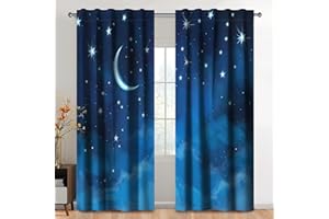 Kzzfqxb 117×138cm Ensemble de 2 Panneaux de Rideaux Starlit Sky, étoiles de la Nuit, Ciel étoilé, Draper pour garçons et Filles, fenêtre pour Chambre et Salon