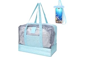 GOZINA Beach Bag for Women Waterproof Sandproof Travel Tote Bags with Compartments Lightweight and Foldable Summer Handbags for Holiday Traveling Swimming Gym
