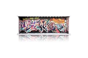 Saichotoy Display Case for Hot Wheels: Stackable Parking Garage for 1/64 Scale Matchbox Toy Car, FoamBoard Storage for Monster Trucks with LED Light and Acrylic Cover, Graffiti Wall