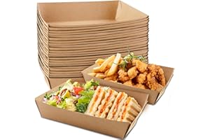 HAKACC Party Food Trays, 50 Pack Paper Plates, Take Away Food boxes, Cardboard Serving Tray Water Oil Proof for Chips Burger BBQ Birthday Camping Party 18x13cm