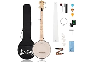 5 String Banjo Mini - Mulucky 26 Inch Travel Banjo Maple, Closed Solid Back Beginner Kit With Gig Bag Tuner Picks Strings Strap - B805