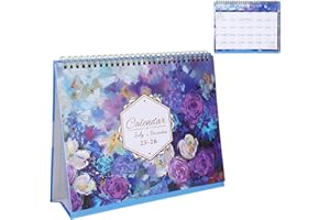 WATDENYFINE Dreamy Flower Desk Calendar 2025-2026 Calendar 2025 UK with Pretty Cover Foldable Desk Planner Table Calender 2026 with List Thick Paper Academic Year Standing Flip Calender 25"x21", Purple Flowers