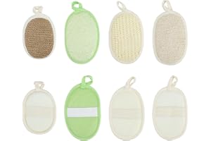 8 Stück Peeling Schwamm, PARFCO Exfoliating Gloves, Naturschwamm Loofah 4 Materialien, Dusch sSchwamm Körper für Gesicht, Hände, Rücken