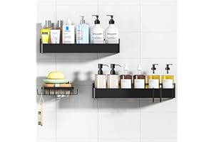 TidyIsles Black Metal Shower Caddy 3P, Rustproof Shower Organizer, Drill-Free & Quick-Dry Shower Shelves for inside Shower with Large Capacity, Durable Stainless Steel Shower Rack