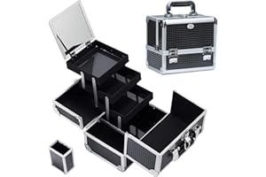 KETALIRIA Malette Maquillage avec Miroir Beauty Case de Voyage Vanity Maquillage Boite Maquillage Malette Onglerie Malette Cosmétique Mallette Rangement Malette Esthetique avec Pinceau de Maquillage, Noir