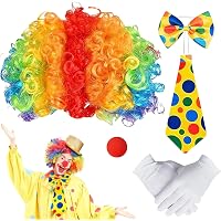 Costume Carnevale Bambini Adulti Kit Accessori Clown 4 Pezzi - Parrucca, Naso Rosso, Cravatta E Guanti Per Costume Accessori Clown Donna - 5