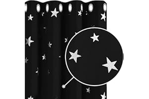 Deconovo Lot de 2 Rideaux à Oeillets Occultant Isolant Thermique Anti Froid Motif Etoile, 132x160cm, Halloween Noir