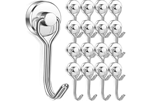 KEUKENKET 16 ganchos magnéticos, ganchos magnéticos, extra fuertes, 10 kg, 16 mm, neodimio, gancho giratorio magnético, imanes con gancho, ganchos fuertes para colgar techo, camping, barbacoa, oficina, garaje,