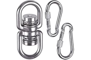 SELEWARE Giratorio de acero antioxidante permanente con 2 mosquetones,1200LB Accesorio colgante para dispositivo giratorio de 360 ° para silla de hamaca, cuerda de escalada, yoga, giratorio para niños