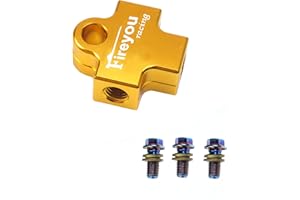 FIREYOURACING ATV Brake Hose Connector Adapter 3 Way Motorcycle Hydraulic Pipe Connect Tee Coupling Tubes Adapter bracket M10 Banjo Oil Link (Gold)
