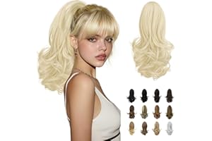 Sofeiyan 13" Ponytail Extension Long Curly Ponytail Clip in Claw Hair Extension Natural Looking Synthetic Hairpiece for Women,White