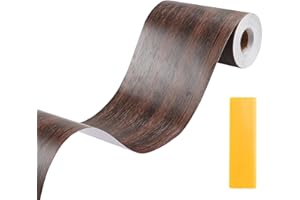 Lifuncren 10 cm x 5 m Wallpaper Border, Self-Adhesive, Waterproof, Self-Adhesive Border, Wall Sticker, Wood Look, Wood Grain Repair Tape for Furniture, Door, Floor, Kitchen (Walnut)
