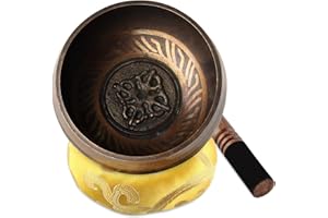 WDJLNZB Bol Tibétain Chantant, Bol Tibétain Artisanal, Bol Meditation Tibetain avec Coussin et Maillet en Cuir, Bol Tibétain pour Méditation Yoga Détente Guérison Décoration de Maison