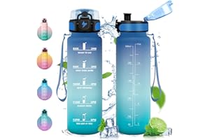 Vikastar Gourde Sport, 500ml/1000ml/1500ml Étanche & Réutilisable, Gourde Enfant, Motivation avec Filtre Gourde, Bouteille, Bouteille d'eau, pour Gym, Enfant, École, Bureau, Yoga