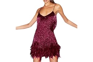 AEGJEGVD Women Flapper Strap Dresses 1920s Gatsby Sequins Tassels Flapper Sexy Cocktail Latin Dance Ballroom Dress Fringe Sparkly Party Dress Tiered Layered Sequins Sleeveless Solid Dresses