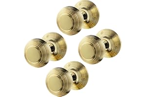 EAI Beehive Door Knobs Polished Brass | 2 Pairs of Reeded Mortice Knobs (55mm) for Internal Doors