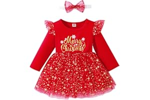 Winmany Tenues de Noël pour bébés filles Robe Tutu Toddler Jupe à manches longues en dentelle Vêtements chauds pour bébé+bandeau