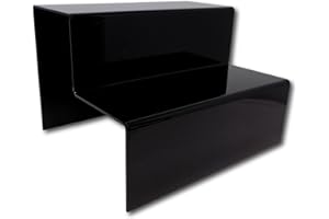 EPOSGEAR Two Step Tier Clear or Coloured Acrylic Plastic Retail Riser Counter Display Stands - Perfect for Shops, Stalls, Ornaments, Models etc (Black, Extra Large Wide)