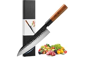 RASSE Japanese Chef Knife Gyuto - 8 Inch Professional Hand Forged Kitchen Knife High Carbon AUS-8 Stainless Steel with Rosewood Handle & Gift Box