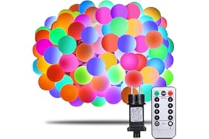 Afufu łańcuch świetlny z 100 kulkami LED, 13 m, do użytku wewnątrz i na zewnątrz, z pilotem zdalnego sterowania, RGB, możliwość rozszerzenia, funkcja pamięci, 8 trybów pracy, dekoracja dekoracyjna,