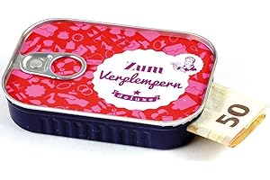 ‎SCHERZBOUTIQUE Geldgeschenke Verpackung Sardinendose "ZUM VERPLEMPERN" Geld Geschenkverpackung für Geburtstag, Konfirmation, Jugendweihe, Umzug | inkl Aufkleber für individuelle Botschaft | made by Scherzboutique