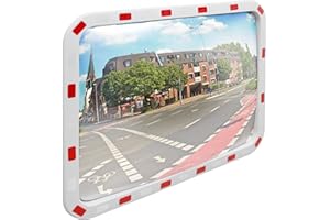 ECD Germany Miroir de Circulation Convexe - 60 x 80 cm - en Plastique ABS - Rétroviseur de Rue - avec Réflecteurs - Support Inclus - Miroir de Signalisation - Miroir de Sécurité - Forme Rectangulaire