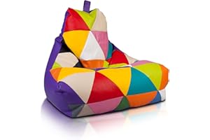 Ecopuf - Pouf Poltrona PATCHWORK Ecopelle KEIKO Taglia M - Puff Poltrona Base Viola da Interno/Esterno - Pouf Sacco Antistrappo Antimacchia - Poltrona Patchwork Imbottitura Polistirolo e Maniglia