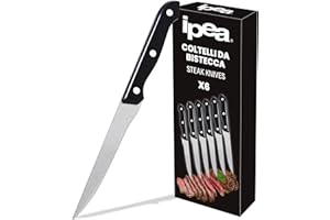 IPEA Couteaux de Table à Steak - Lot de 6 - Couteau Tranchant avec Lame Lisse en Acier Inoxydable pour Couper la Viande et les Aliments pour le Déjeuner et le Dîner - Couteaux pour Maison et Cuisine