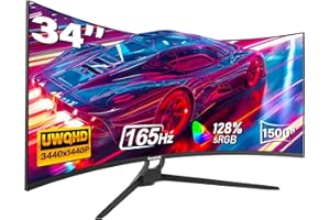 ‎GAWFOLK Gawfolk Curved Gaming Monitor 34 Zoll 165Hz, Ultrawide PC Bildschirm UWQHD 3440x1440P, Gebogenes Computerbildschirm, VA, 1500R, 128% sRGB, Displayport, HDMI, VESA 75 * 75mm