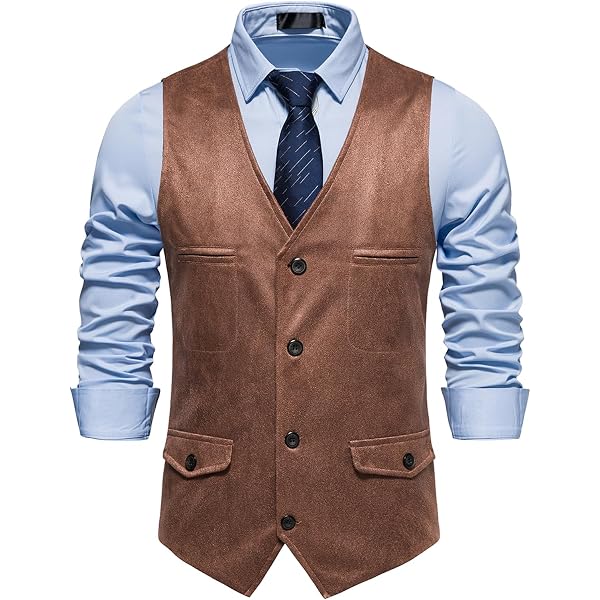 Gilet Costume Homme En Simili Cuir Style Cowboy - Café - Taille S - Coupe Régulière - Neuf Avec étiquettes