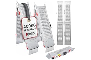 Belko® 2X Faltbare Auffahrrampe 400kg Tragkraft | 168x23cm | Klappbar | Verzinkter Stahl | rutschfest perforiert | PKW Auto Motorrad Quad ATV Anhänger Laderampe Verladeschiene Auffahrschiene Rampe