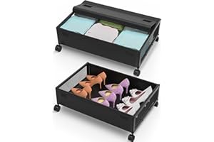MixcMax Unterbett Aufbewahrungsbox mit Rollen Deckel, Unterbettkommode Aufbewahrungsbox Metall Unterbett Aufbewahrung Unterbettbox für Kleidung Spielzeug Schuhe Bücher Schlafzimmer 2PCS