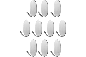 KAXIMON Self Adhesive Hooks, 10 Pack Stainless Steel Wall Hooks Stick on Heavy Duty, No Nails Sticky Hooks Extra Strong for Kitchen Bathroom Wall Door Hanging Hat Coat Clothes Towel Keys