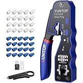 XUNTOP RJ45 Crimper Crimping Tool for Cat5 Cat5e Cat6 Cat6a Ethernet Network Cable Tester with 20 RJ45 Cat6 Pass-Through Glas