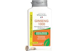 LABORATOIRES VITALTHÉA Ginseng Rouge | Forme | Tonus | Performance Physique Et Mentale | Vitamine B5 B6 B9 | Formule Riche Et Dosage Elevé | Fabriqué en France | 180 comprimés | Cure de 90 jours | LABORATOIRES VITALTHEA
