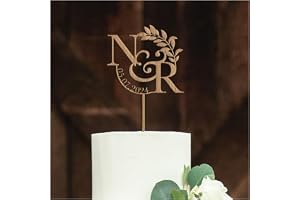 Pomchick - Wooden Wedding or Engagement Cake Topper with a Date and Initials Anniversary Personalised Custom Engagement Wood 