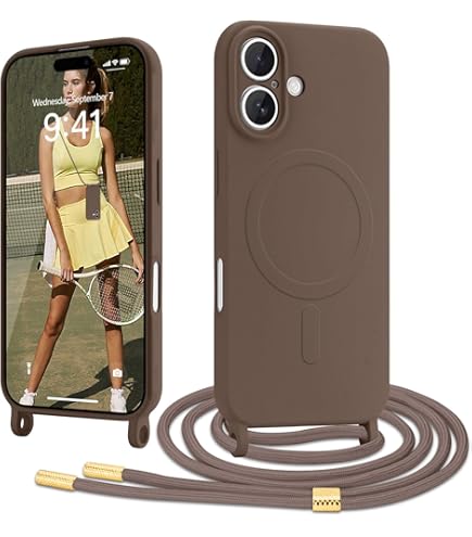 IMOSHION Siliconen hoesje met koord | Geschikt voor Apple iPhone 16 Pro - Telefoonhoesje Geel
