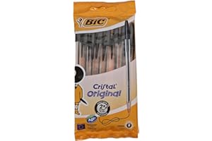 Bic Cristal Original Smudge Free Ballpoint Pens, Ideal for School, Black, Medium Point (1.0mm), Pack of 8