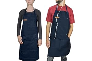 Chef Pomodoro - Tablier Cuisine Homme, Tablier de Cuisine Femme (100% Coton) - Tablier de Cuisine Professionnel, Taille Réglable, Parfait pour Cuisine, Barbecue et Grill (Tablier Bleu Marine)