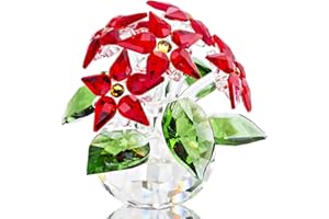 H&D HYALINE & DORA H&D Hyaline&Dora - Statuetta di Poinsettia in vetro, motivo: fiore da sogno, 6 rami, rosso