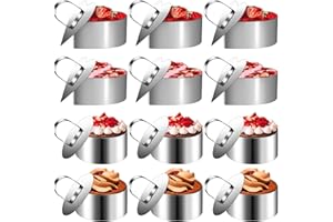 MZJAUVF 12PCS Coppapasta, Anello per Torte con Coperchio, 8cm Coppapasta Acciaio Inossidabile, 6Coppapasta Cuore, 6Coppapasta Tondo, Cerchio Torta Riutilizzabile, Anelli per Torte per Mousse,Dessert
