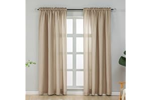 L.Z.E Beige Privacy Curtains 96 Inches Long 2 Panels Set, Light Filtering Curtains for Living Room Bedroom Doorway Divider, Non-See-Through Semi Sheer Rod Pocket Window Panels (55" W x 96" L)