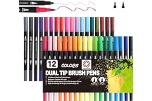 Thearman Dual Tip Brush Pens Set Of 12 Coloured | Fineliner Exclusively for Drawing and Calligraphy | Brush Pens for Painting and Colouring | Fine-Liner Felt Tip Pens (Pack of 12)