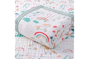 Hivia 110 * 110CM Mussole Neonato Cotone-6 Strati di Morbida e Confortevole Copertina Neonato Cotone,100% Cotone Coperta Neonato Adatto per Culla, Carrozzina|Arcobaleno