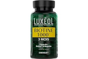 Luxéol – Biotine 1000 μg (1) – Favorise la Pousse des Cheveux (roquette)(2) – Made in France – Complément Alimentaire – 90 Gélules – 28,6 g